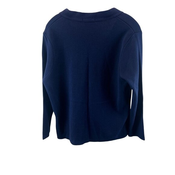 Bm Collection Navy Blue Acrylic Cardigan Pockets Button Front Knit Mature Size M - Picture 2 of 11